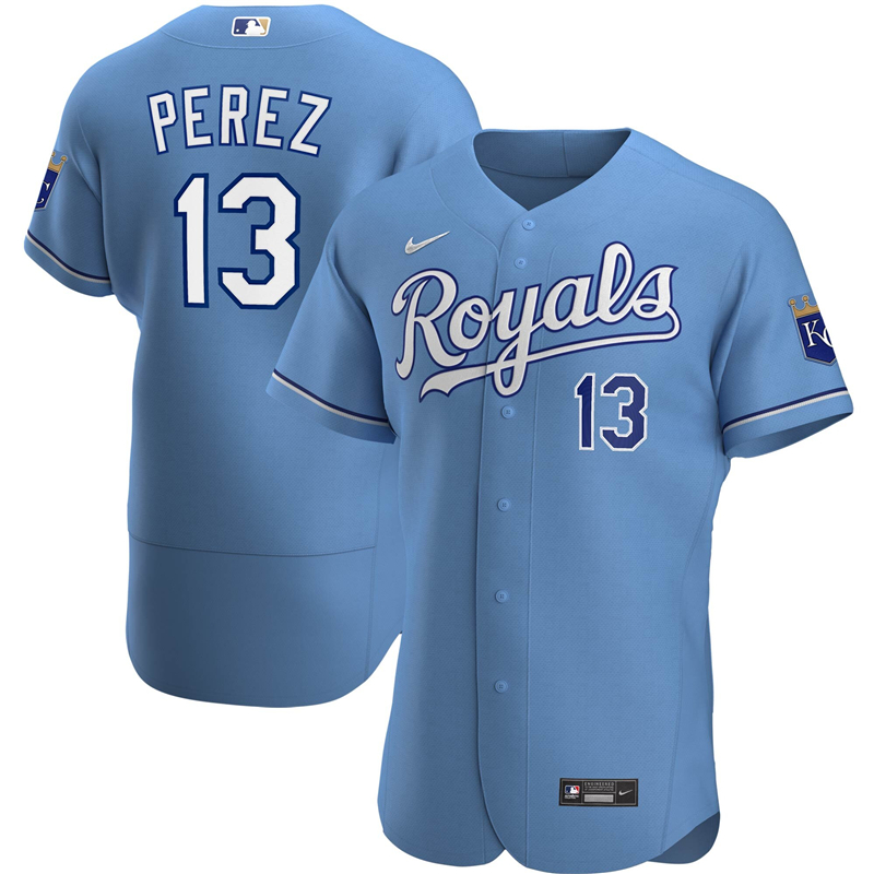 2020 MLB Men Kansas City Royals #13 Salvador Perez Nike Light Blue Alternate 2020 Authentic Player Jersey 1->kansas city royals->MLB Jersey